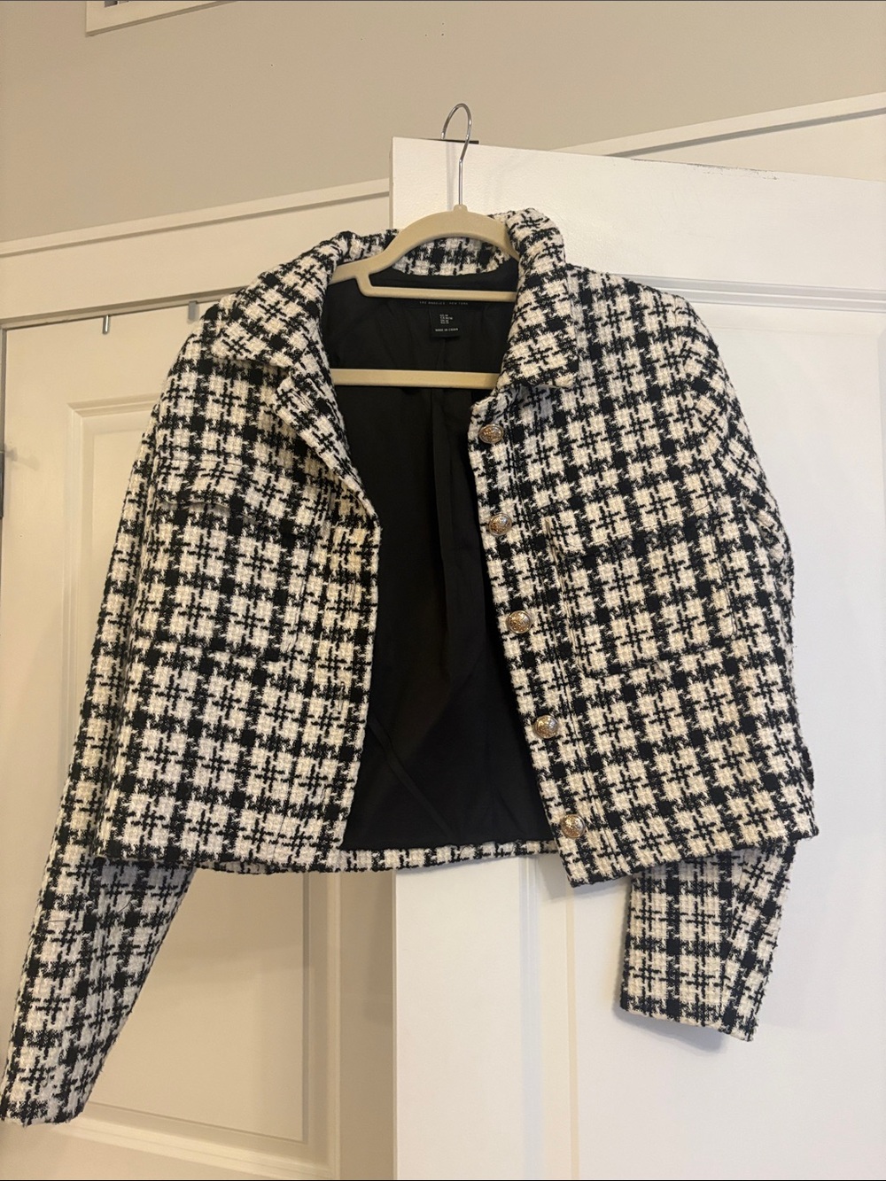 Rachel Zoe Black and White Tweed Cropped Blazer